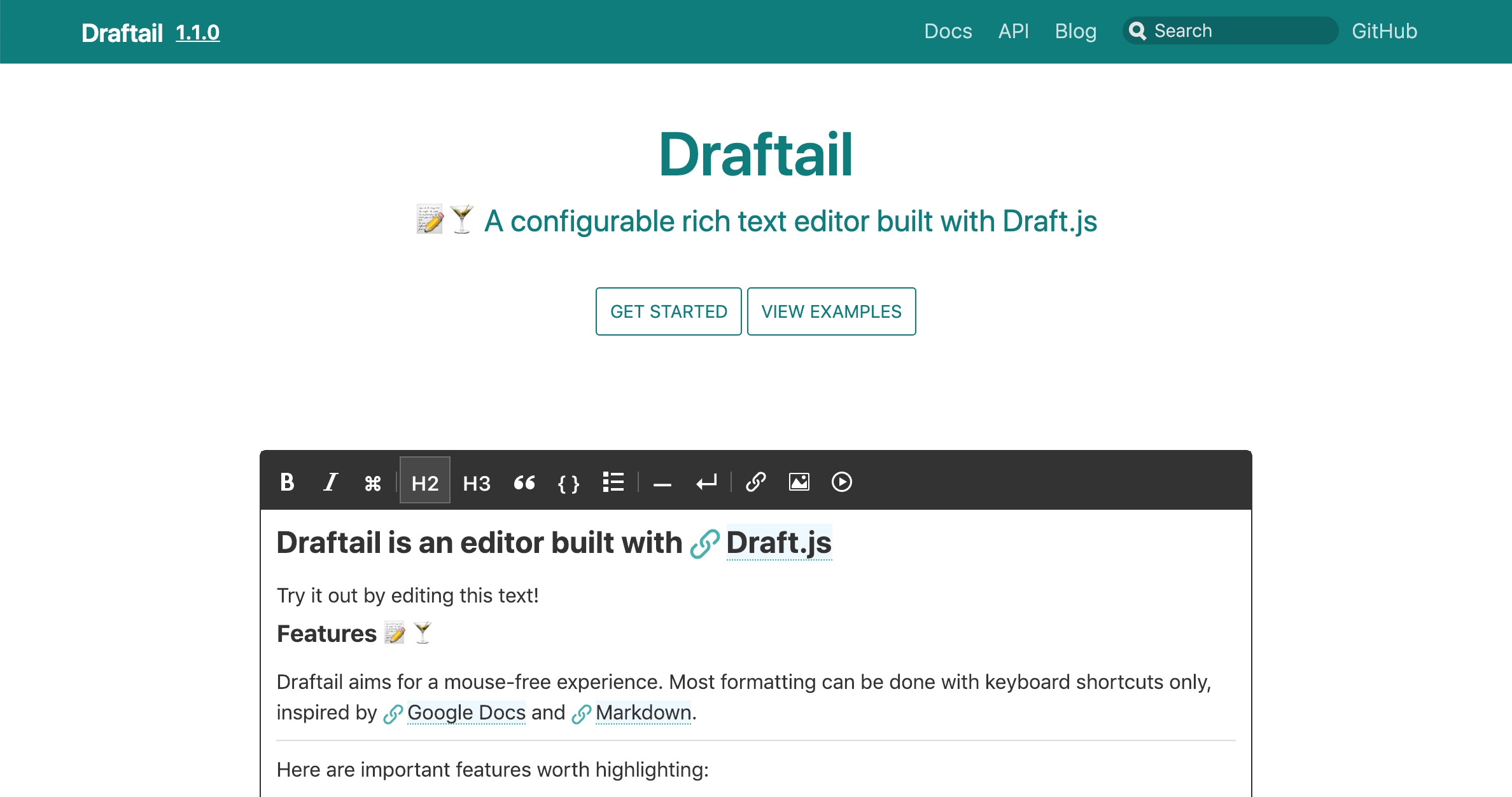 Screenshot of the draftail.org homepage