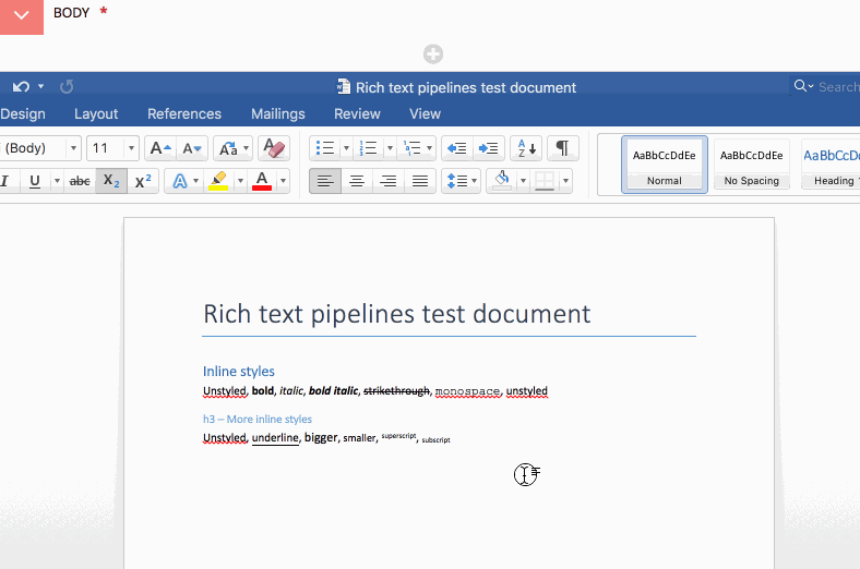 Screencast of Word copy-pasting into Wagtail’s new editor. Content is correctly filtered on paste.