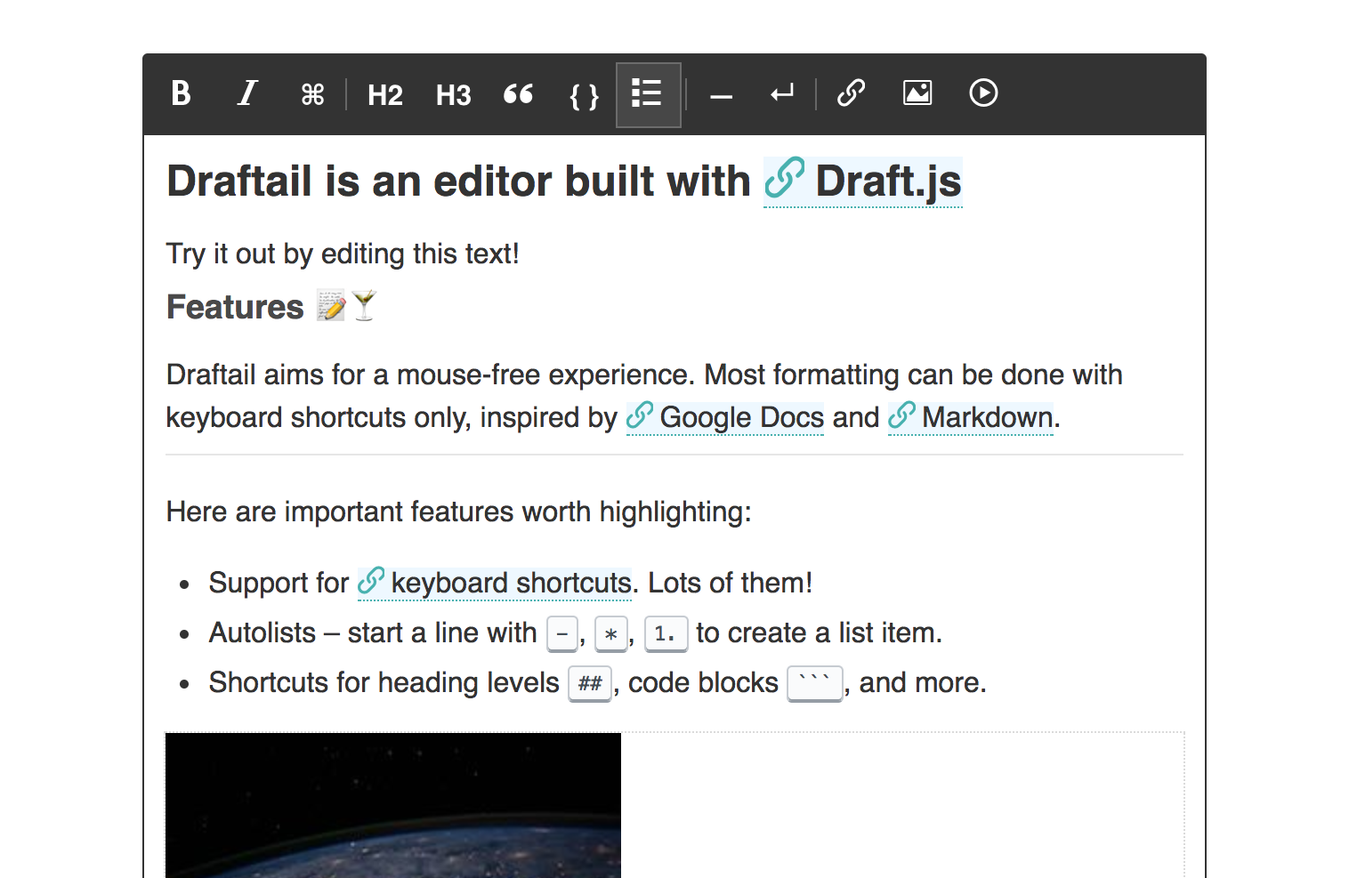 Screenshot of Draftail