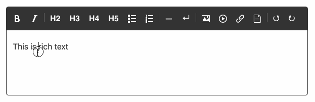 Editor screenshot with a demo of rich text links